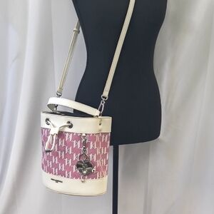 Like New Karl Lagerfield Paris Signature Leather Pink / Cream Bucket Bag